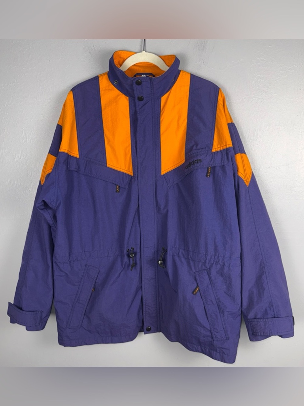 Adidas Vintage 90s Windbreaker Jacket Lg Purple Orange Colorblock Design Retro